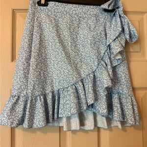 Blue Floral Wrap Skirt
